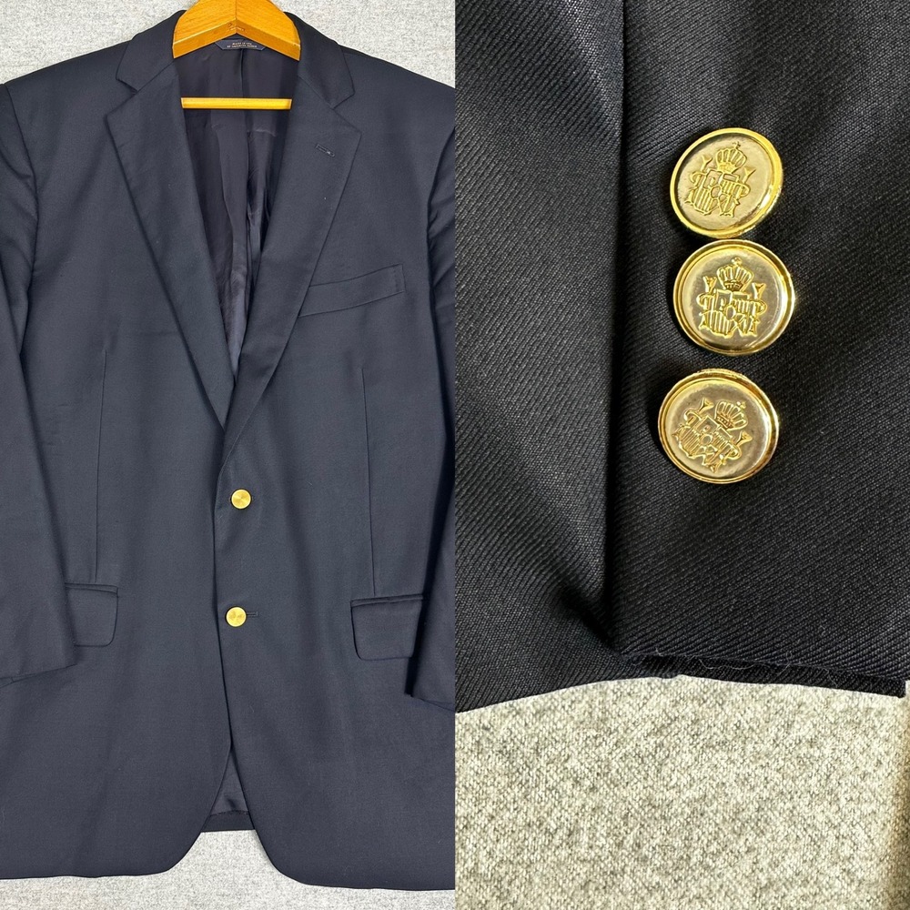 Brooks Brothers Saxon Blazer 43 Navy Gold Crest Button 1818 Madison Wool